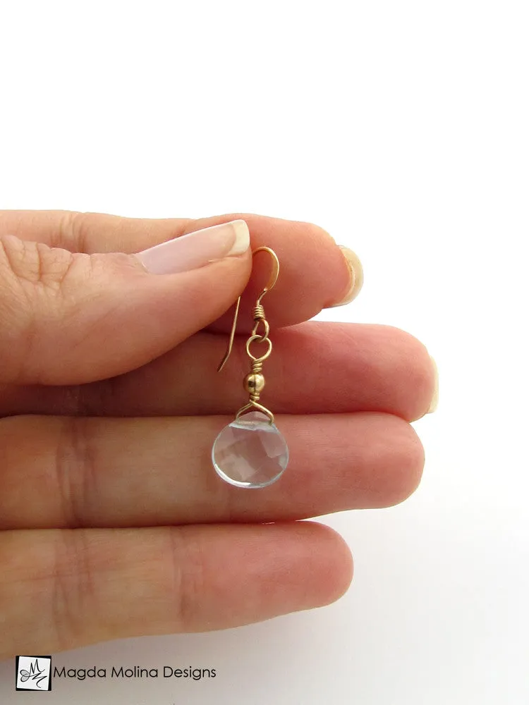 The Gold or Silver And Light Blue Quartz Mini Drop Earrings