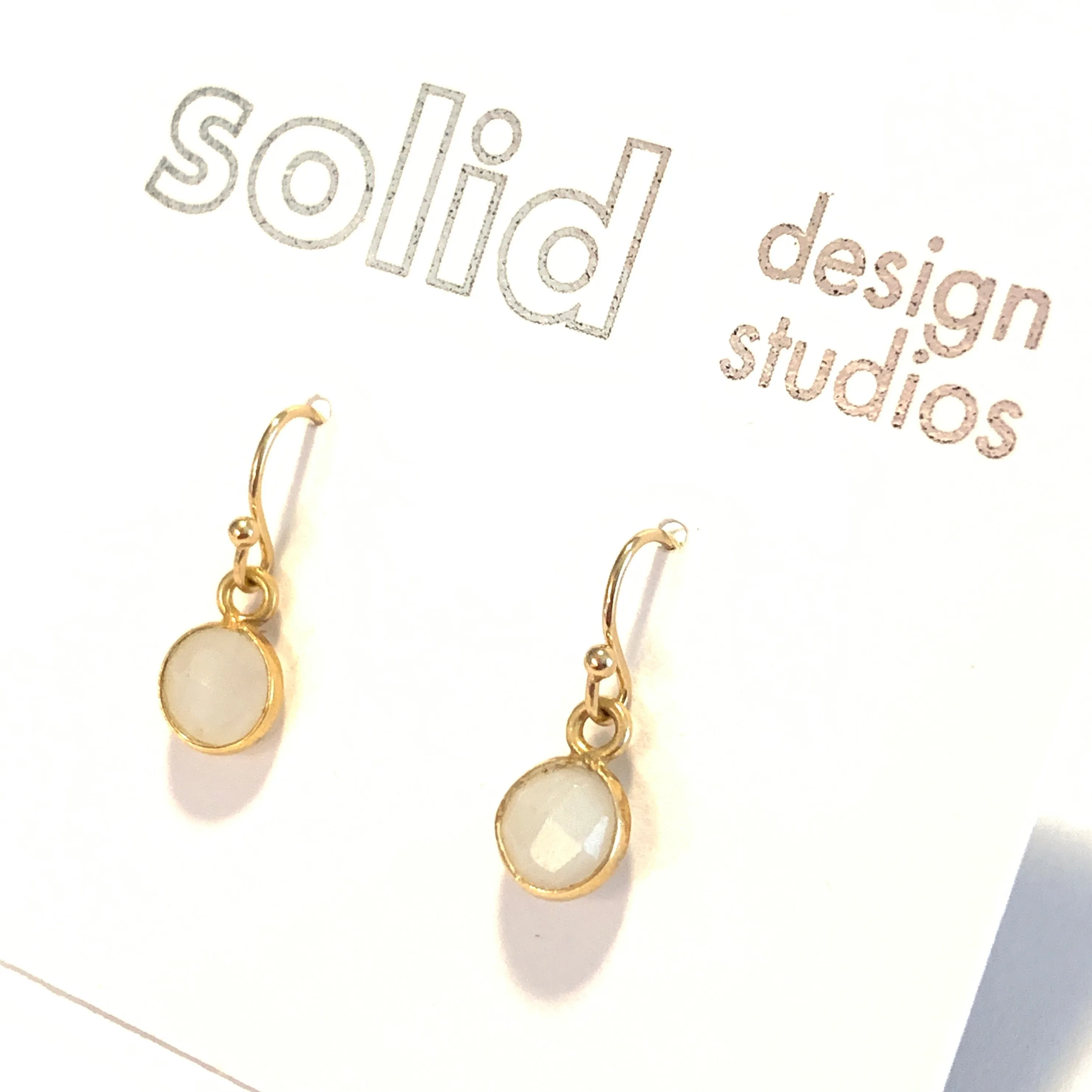 Tiny Rainbow Moonstone & Gold Vermeil Bezeled Earrings