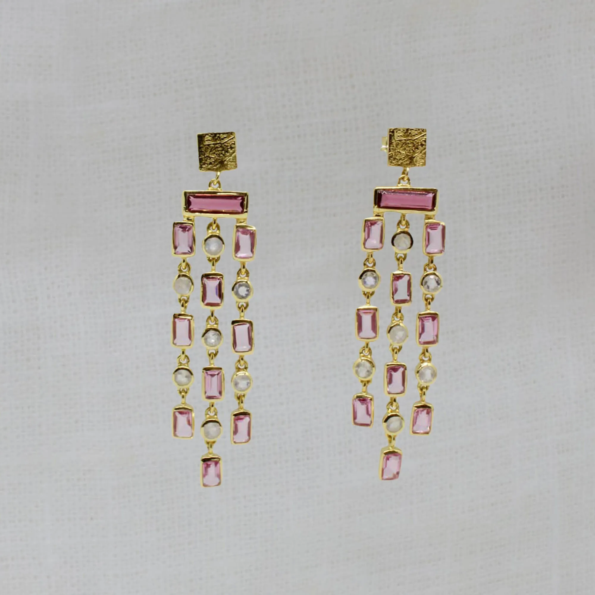Triple Row Gemstone Chandelier Earrings
