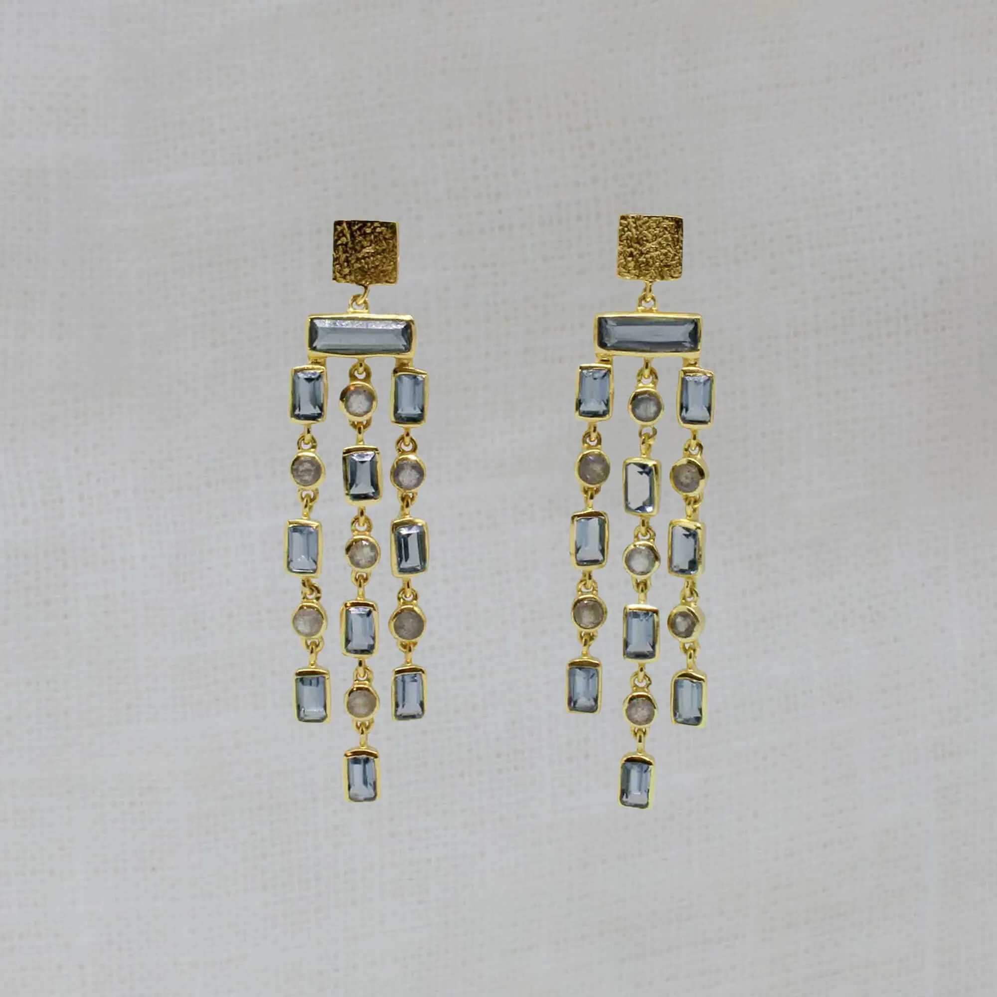 Triple Row Gemstone Chandelier Earrings