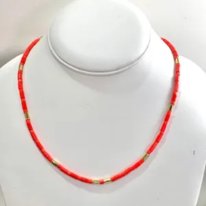 Tube Tile Necklace- Neon Coral