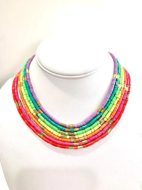 Tube Tile Necklace- Neon Coral