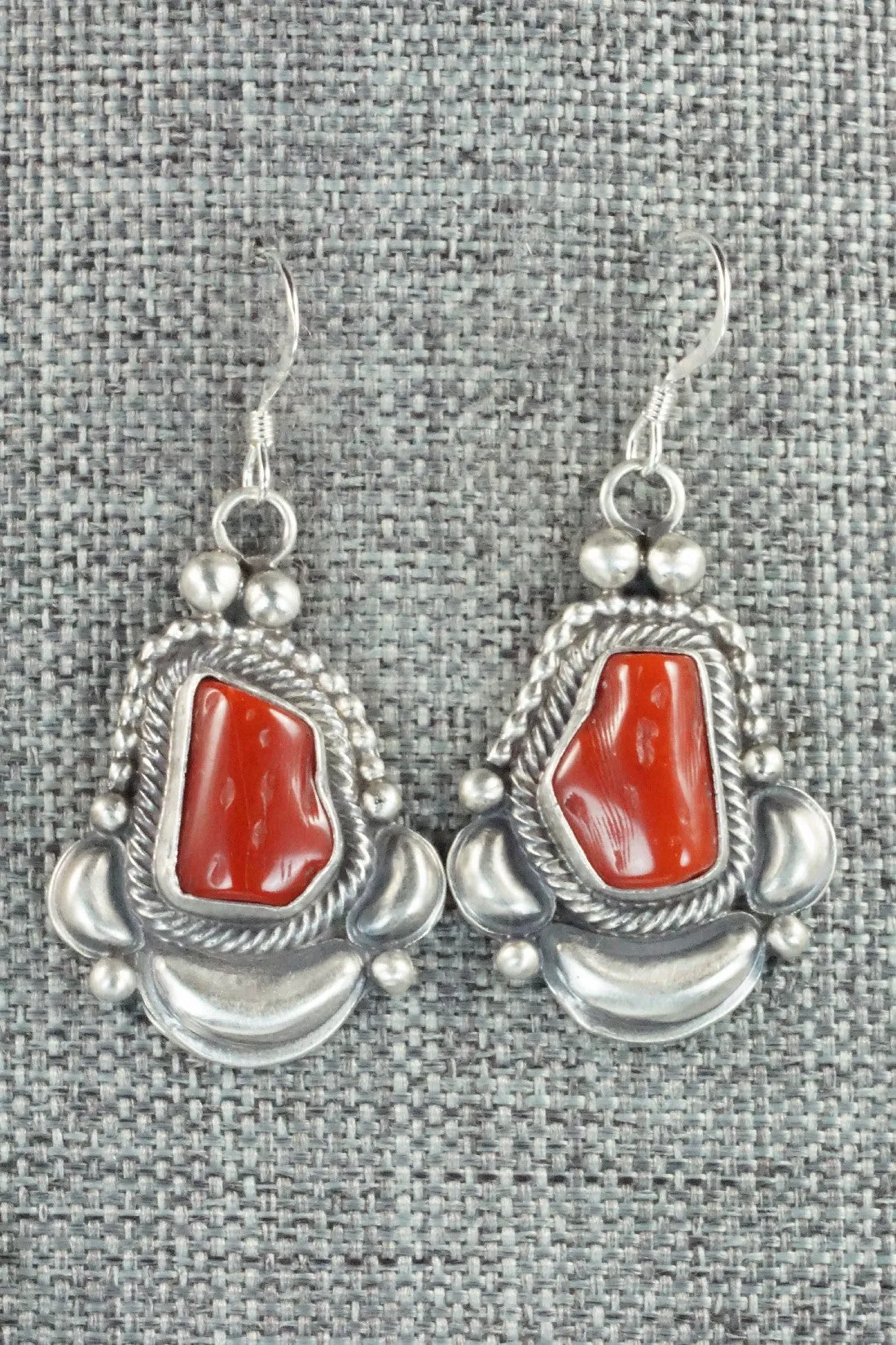 Turquoise, Coral & Sterling Silver Necklace and Earrings Set - Tom Lewis