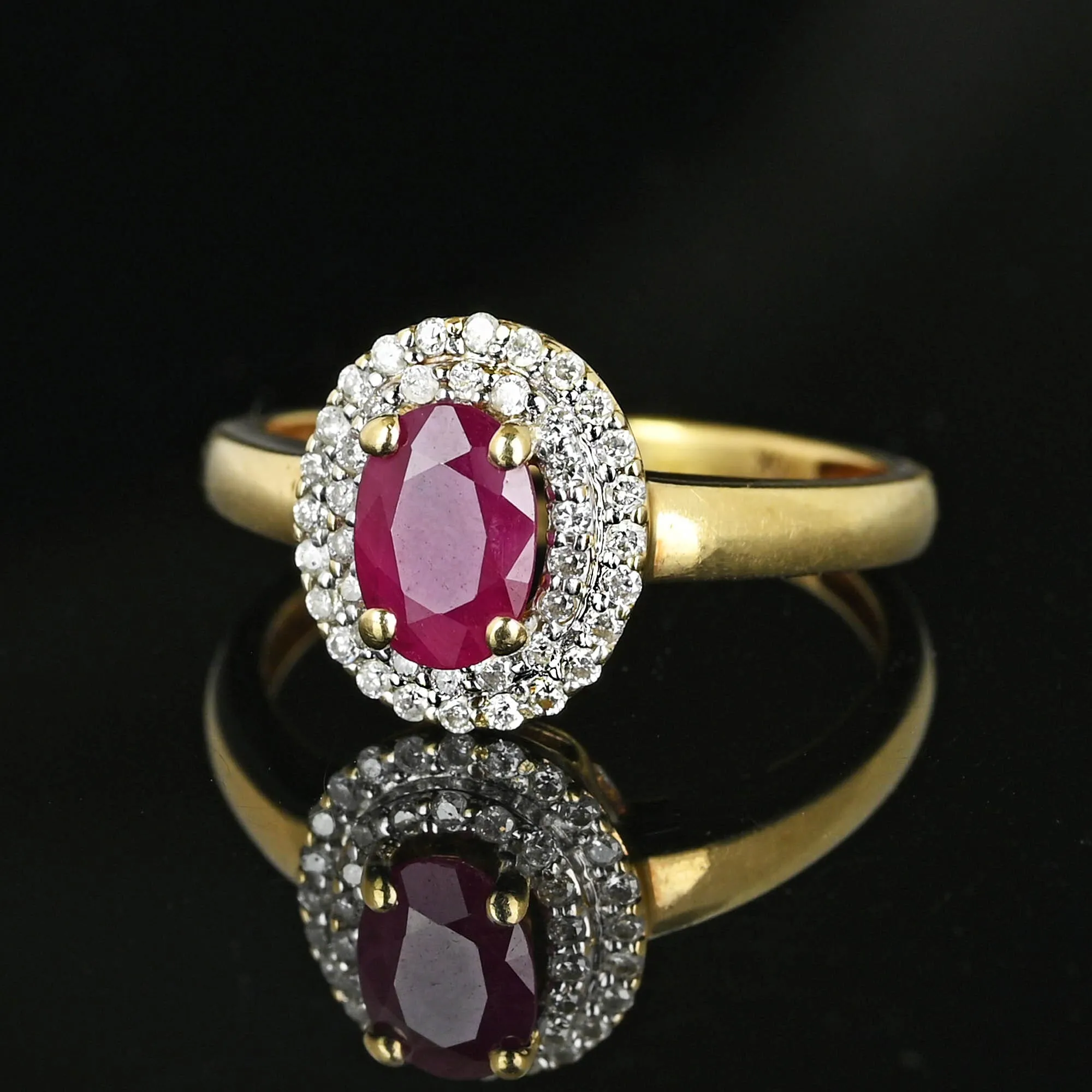 Vintage Double Diamond Halo Ruby Engagement Ring