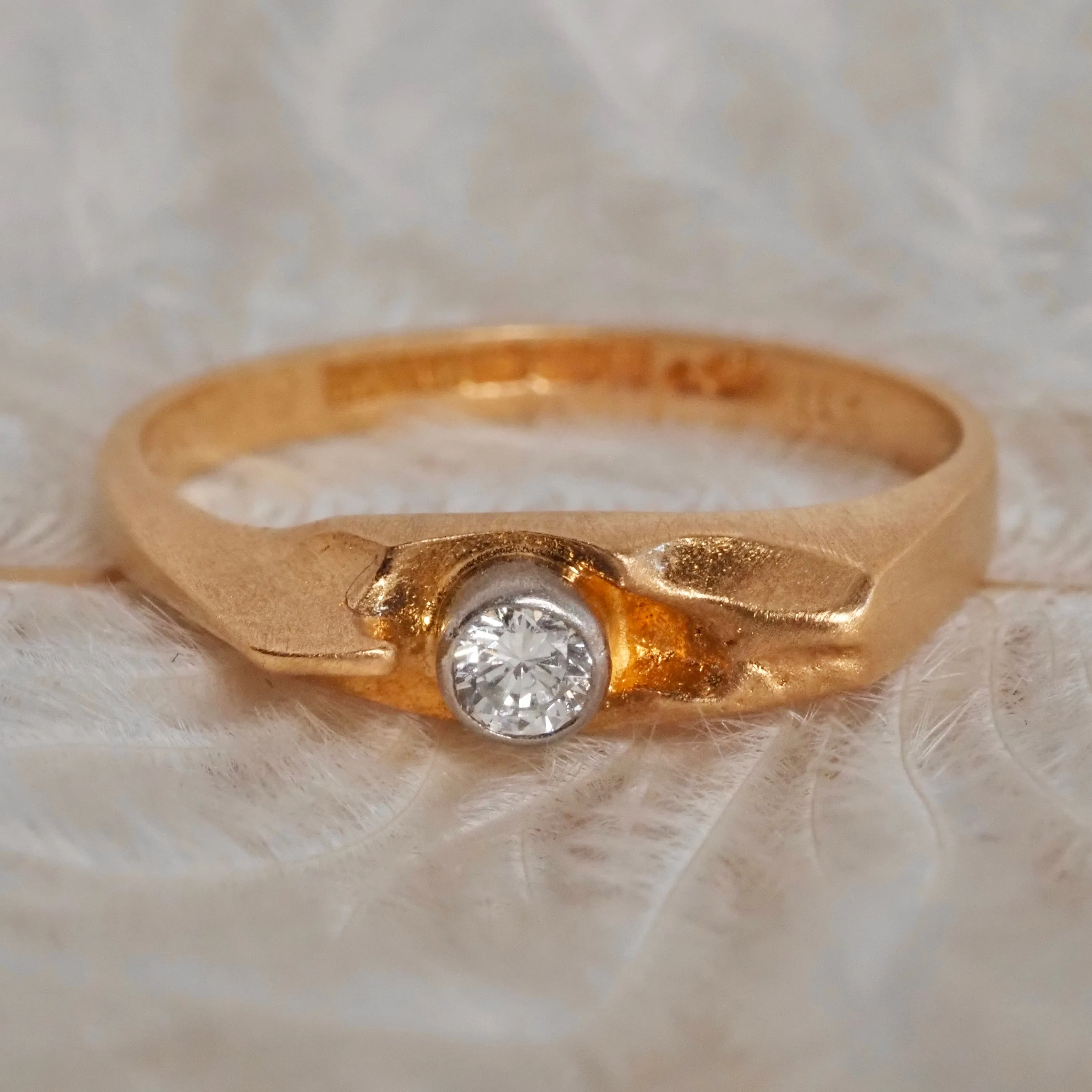 Vintage Finnish 18k Gold Bezel Set Diamond Ring by Björn Weckström for Lapponia