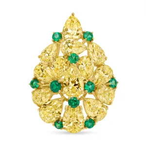 Yellow Diamond and Emerald Ring