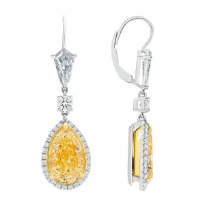Yellow Diamond and Pave Halo Drop Earrings